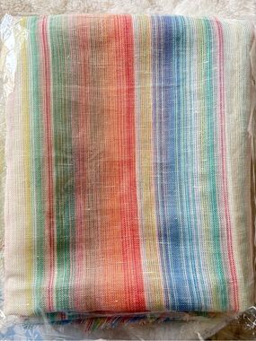 Linen & Cotton Cabana Stripe Scarf Wrap Cover Up Sarong Woven Fringe 31x80